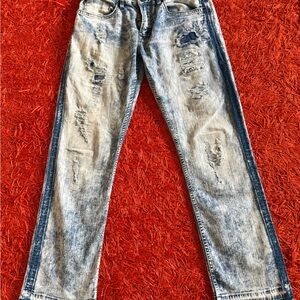 Buffalo David Bitton Distressed Light Blue Slim Straight Jeans